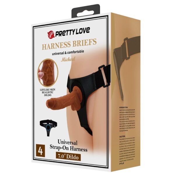 PRETTY LOVE   HARNESS BRIEFS  Micheal, Universal Strap On, 7.0 Dildo - obrazek 10