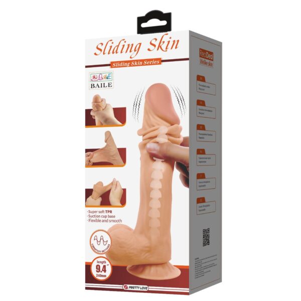 BAILE   Sliding Skin 9,4 Flesh Vibration Bendable Suction base TPR ABS - obrazek 12