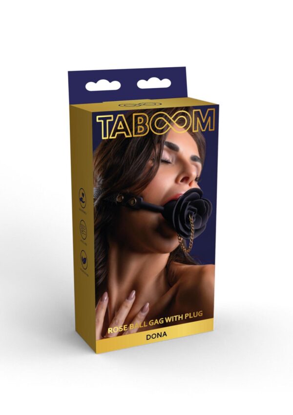 Rose Ball Gag with Plug Black - obrazek 2