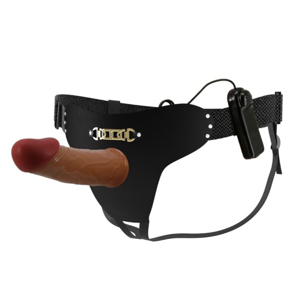 PRETTY LOVE   HARNESS BRIEFS Starks Universal Strap On Harness 6,9 Vibration Dildo Light Brown - obrazek 2