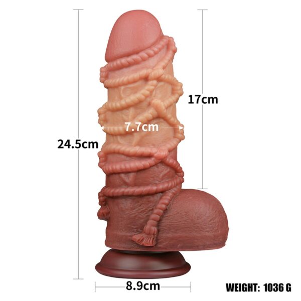 9.5 Dual layered Platinum Silicone Cock with Rope - obrazek 2