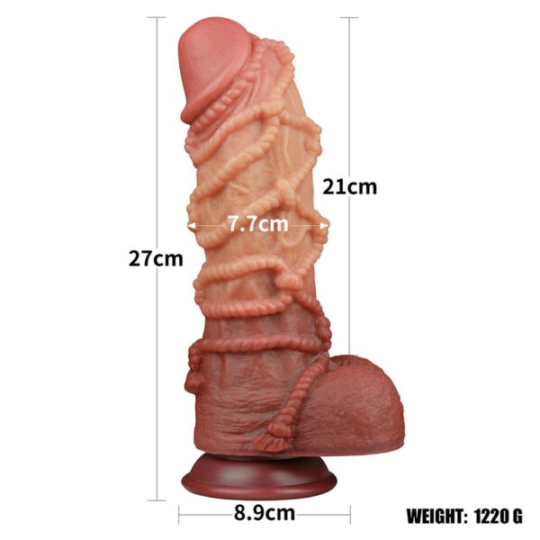 10.5 Dual layered Platinum Silicone Cock with Rope - obrazek 2
