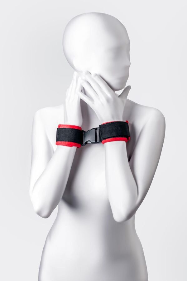 Anonymo handcuffs, velour, red, 24 cm - obrazek 2