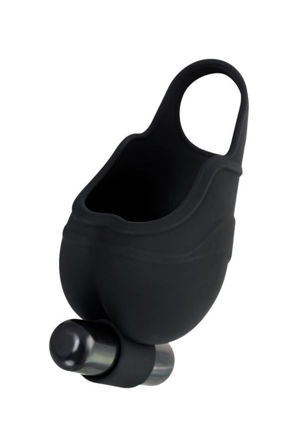 EROTIST Scrotum cover with an erection ring and vibration Attraction, silicone, black, 6.5 cm - obrazek 2