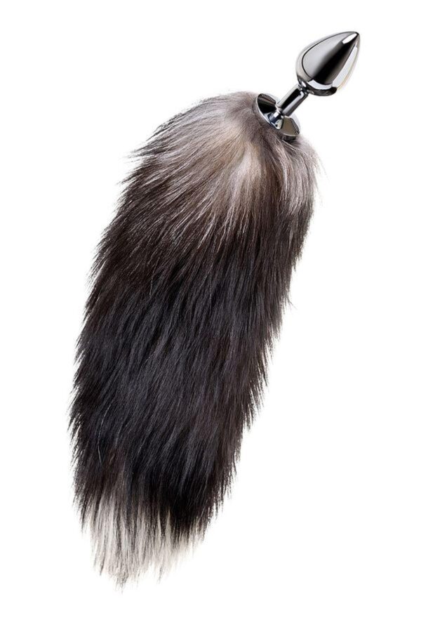 Silver anal plug with a fox tail - obrazek 2