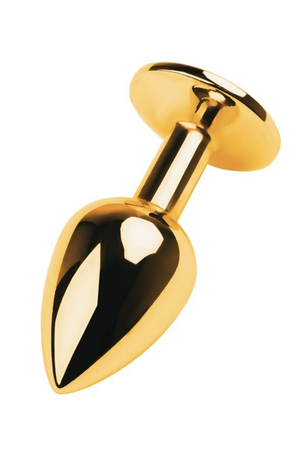 Gold anal plug TOYFA Metal with pink round shaped gem - obrazek 2