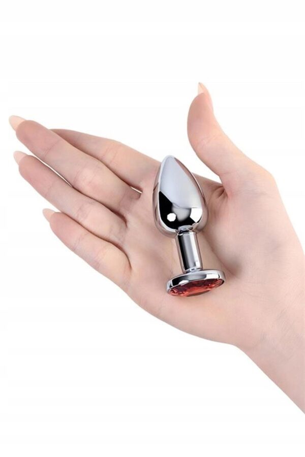 Silver anal plug with  red gem - obrazek 2