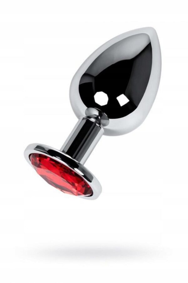 Silver anal plug TOYFA Metal with red round shaped gem, - obrazek 2