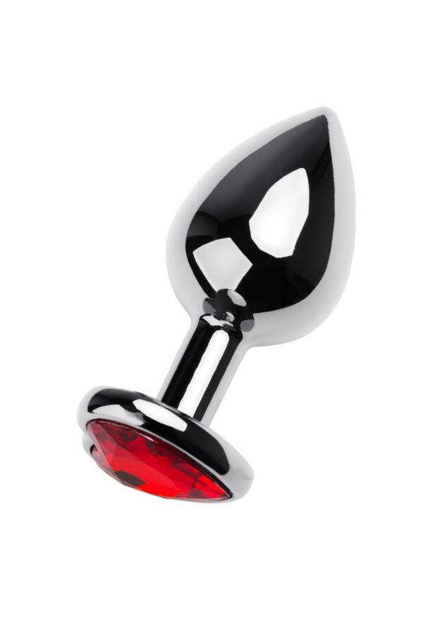 Silver anal plug TOYFA Metal with red heart shaped gem - obrazek 2