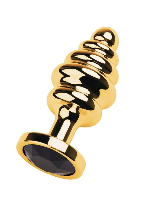 Golden anal plug with  black gem - obrazek 2