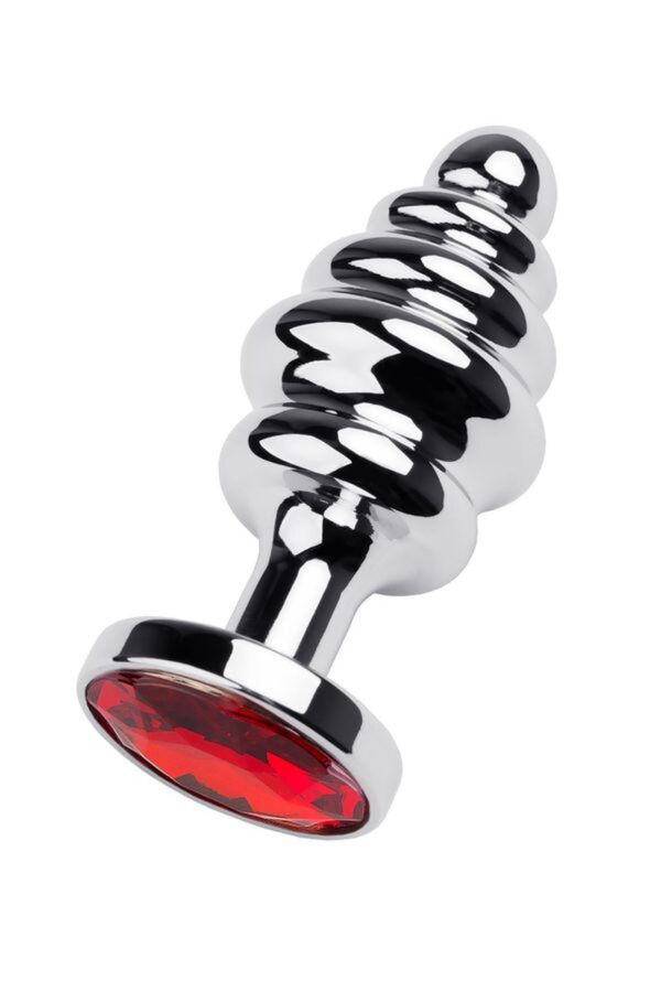 Silver anal plug with red gem - obrazek 2