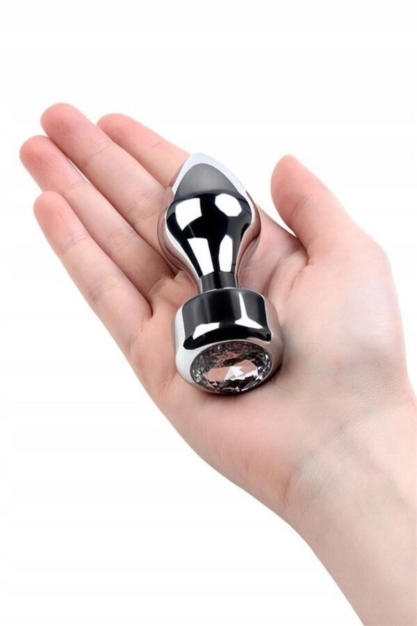 Metal by TOYFA, Anal plug, metal, silver, with diamond crystal, 9.5 cm, O 3.5 cm, 130 g - obrazek 2
