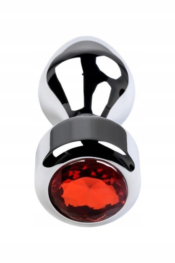 Silver anal plug TOYFA Metal with red round shaped gem - obrazek 2