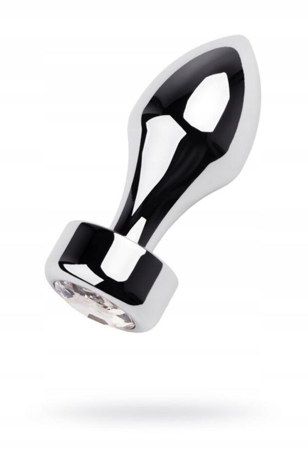 Silver anal plug TOYFA Metal with white round shaped gem - obrazek 2