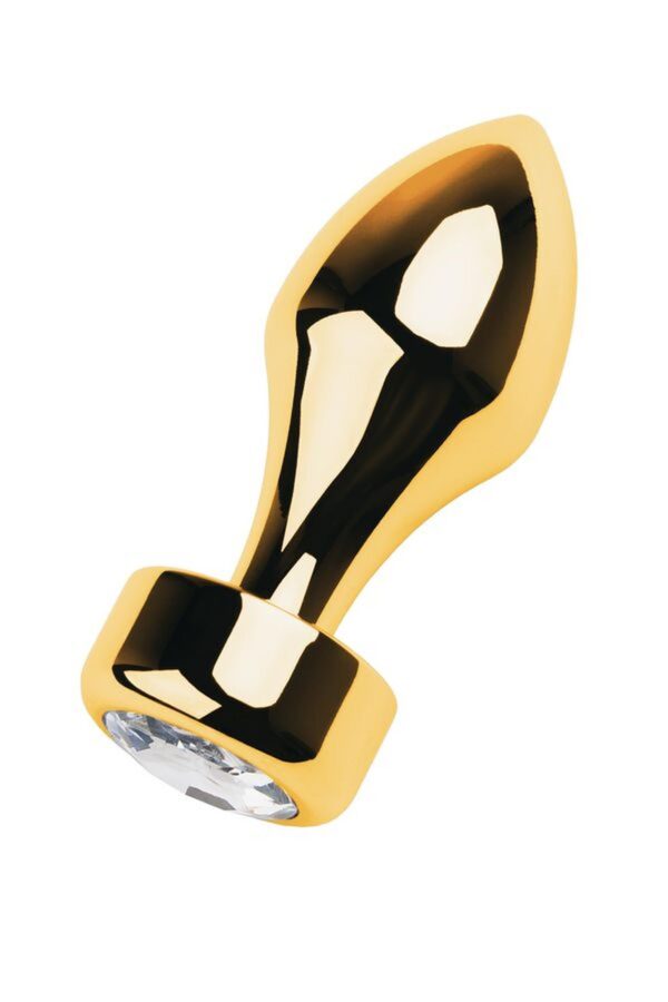 Gold anal plug TOYFA Metal with white round shaped gem , length 7 cm, diameter 2 3,5 cm, weight 140 gr - obrazek 2