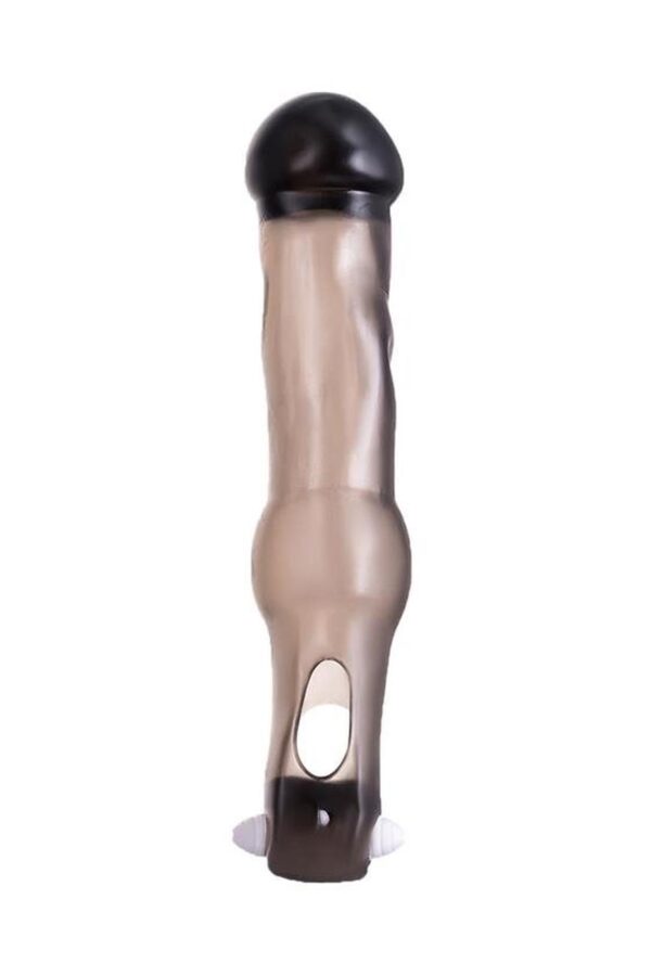 xToyFa XLover, Penis Sleeve, for increase in size with vibration, TPE, transparent black, 19.4 cm - obrazek 2
