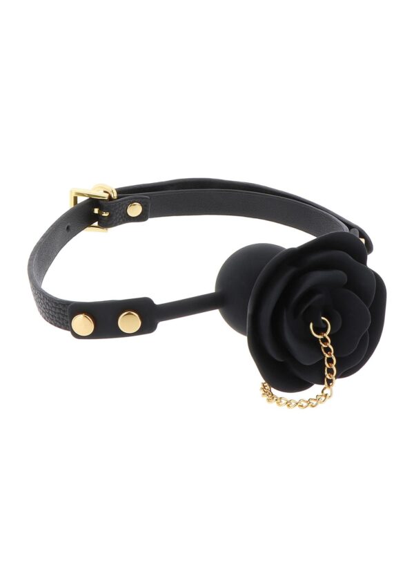 Rose Ball Gag with Plug Black - obrazek 3
