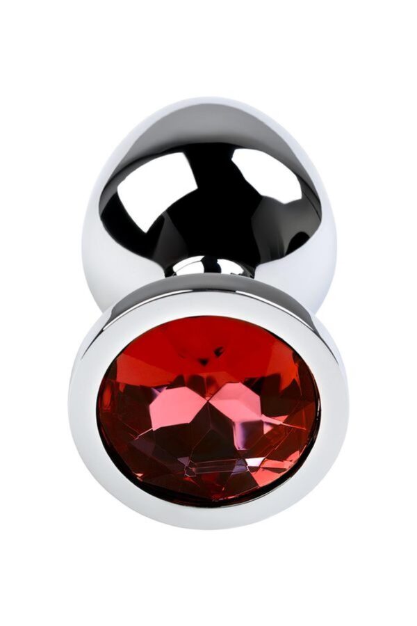 Silver anal plug with gem, red - obrazek 3