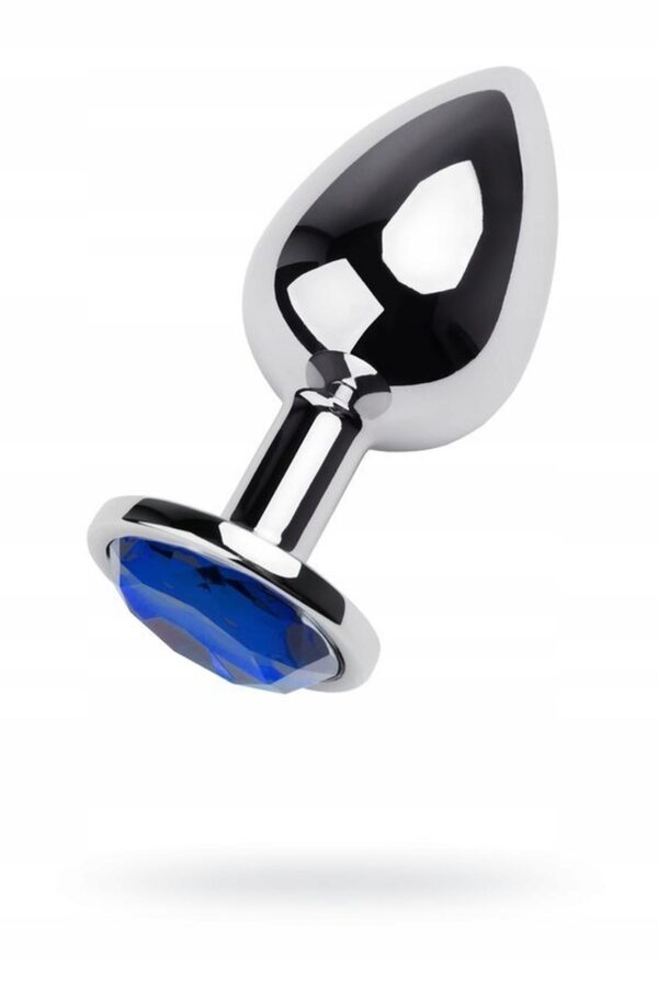Silver anal plug TOYFA Metal with blue round shaped gem - obrazek 3