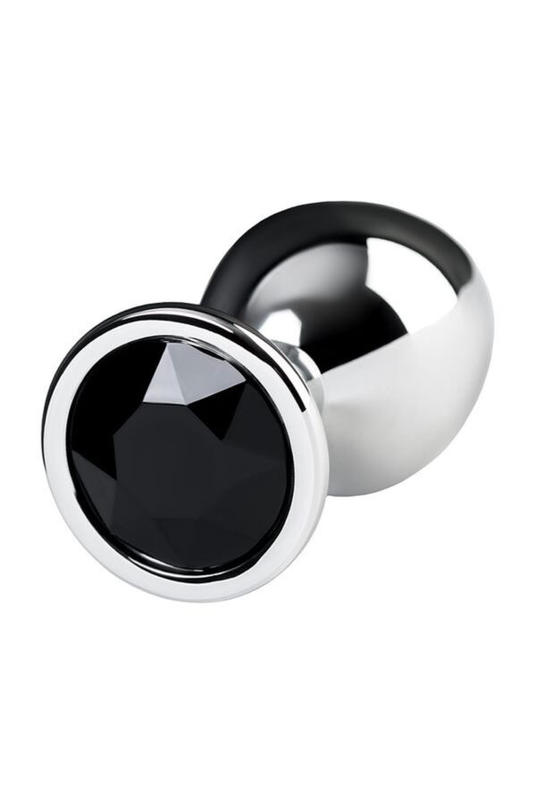 Silver anal plug TOYFA Metal with black round shaped gem - obrazek 3