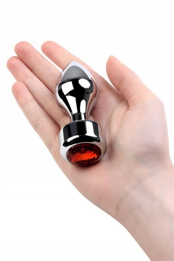 Silver anal plug TOYFA Metal with red round shaped gem - obrazek 3