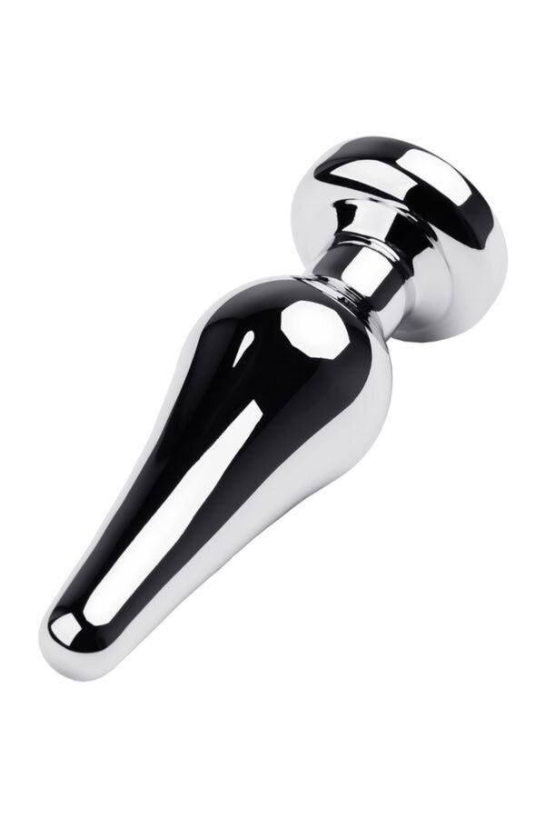 Silver anal plug TOYFA Metal with white round shaped gem, length 9 cm, diameter 1,5 4 cm, weight 205 gr - obrazek 3