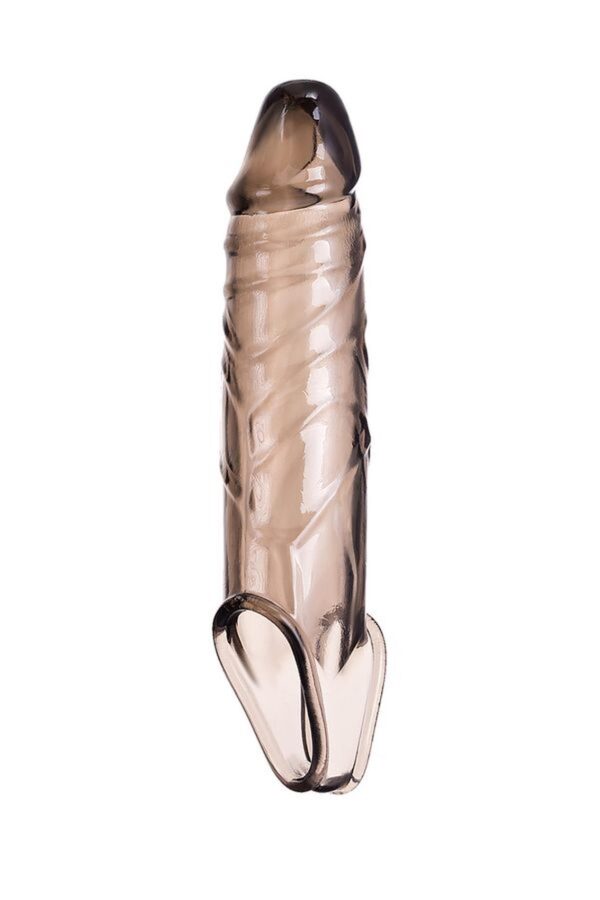 ToyFa XLover, Penis sleeve, for enlargement, TPE, transparent black, 15,5 cm - obrazek 3