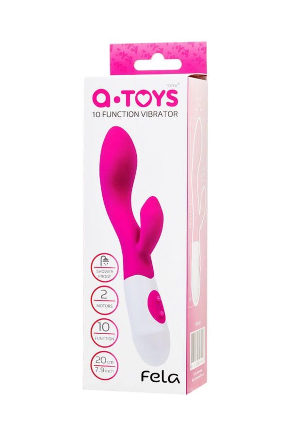 A TOYS, Vibrator Fela with Clitoral Stimulator, Silicone, Pink, 20.5 cm, 10 speeds, 2xAAA - obrazek 3
