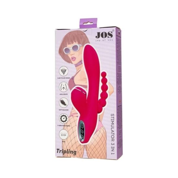 JOS Stimulator 3 in 1 Tripling, silicone, pink, 21cm - obrazek 3