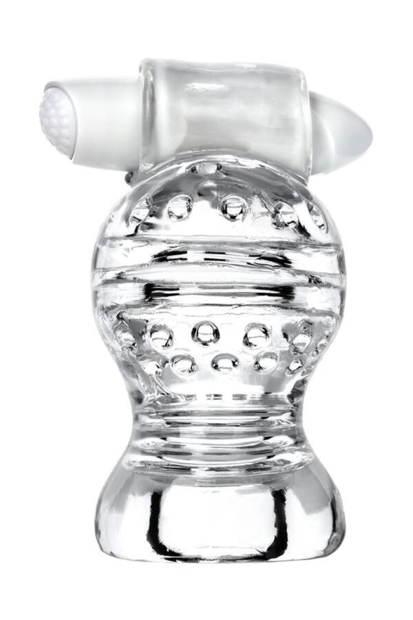 Lingam Shakti, Vibrating Masturbator, TPE, Transparent, 9 cm - obrazek 3