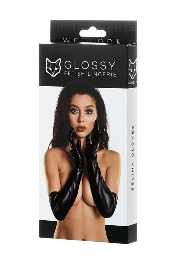 Glossy gloves SELINA   black L - obrazek 3