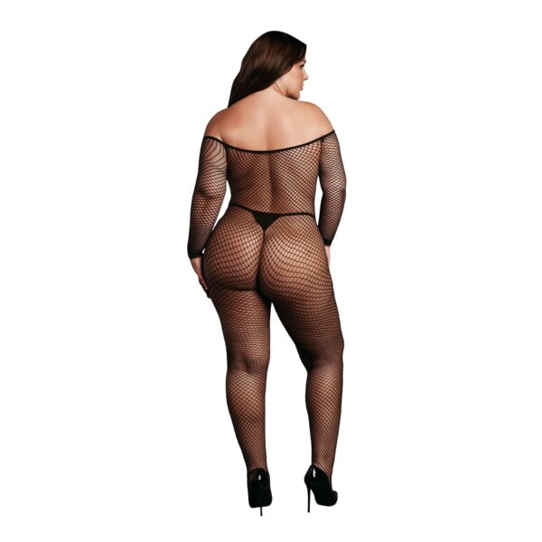 Bodystocking with off shoulder neckline, fishnet structure and open crotch. - obrazek 4
