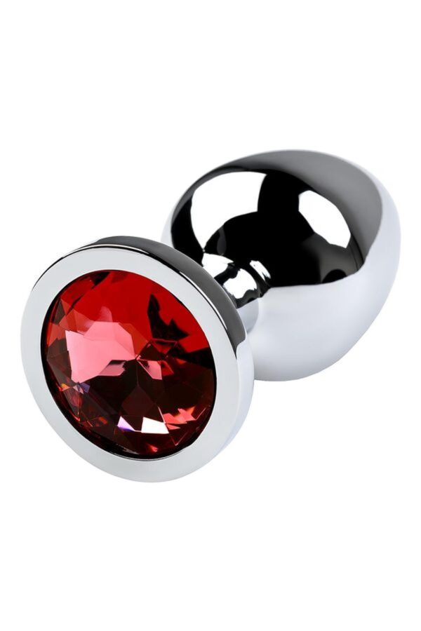 Silver anal plug with gem, red - obrazek 4