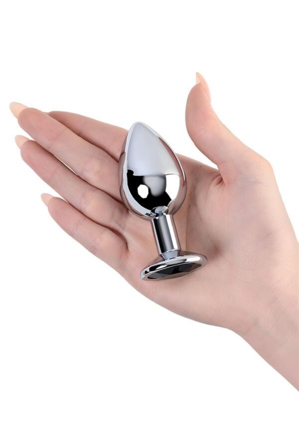 Silver anal plug TOYFA Metal with black round shaped gem - obrazek 4