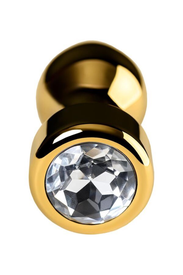 Gold anal plug TOYFA Metal with white round shaped gem , length 7 cm, diameter 2 3,5 cm, weight 140 gr - obrazek 4