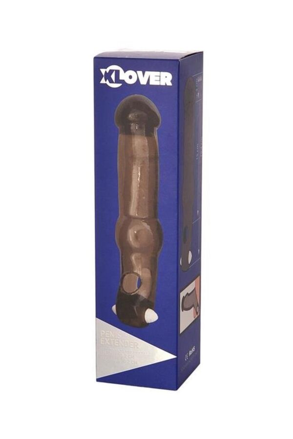 xToyFa XLover, Penis Sleeve, for increase in size with vibration, TPE, transparent black, 19.4 cm - obrazek 4