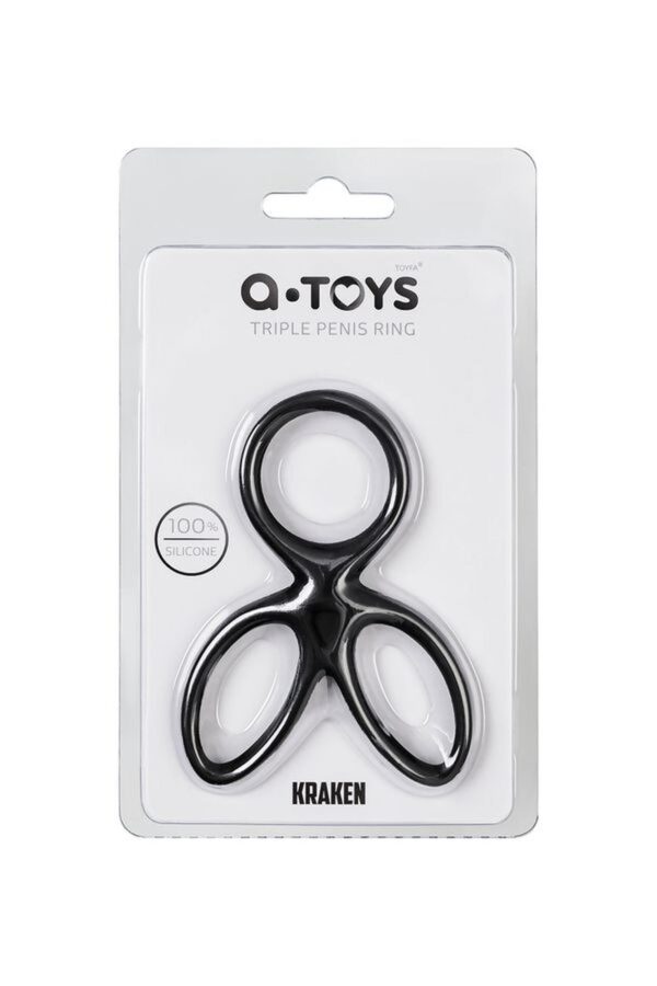 A TOYS Triple penis ring KRAKEN, silicone, black, 10 cm - obrazek 4