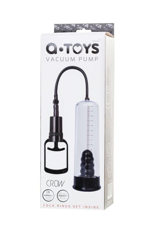 A TOYS, Penis Pump, PVC, Black, 23.5 cm 3 cock rings included - obrazek 4