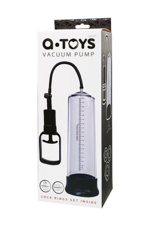 A TOYS, Penis Pump, PVC, Transparent, 27.5 cm, 3 cock rings included - obrazek 4