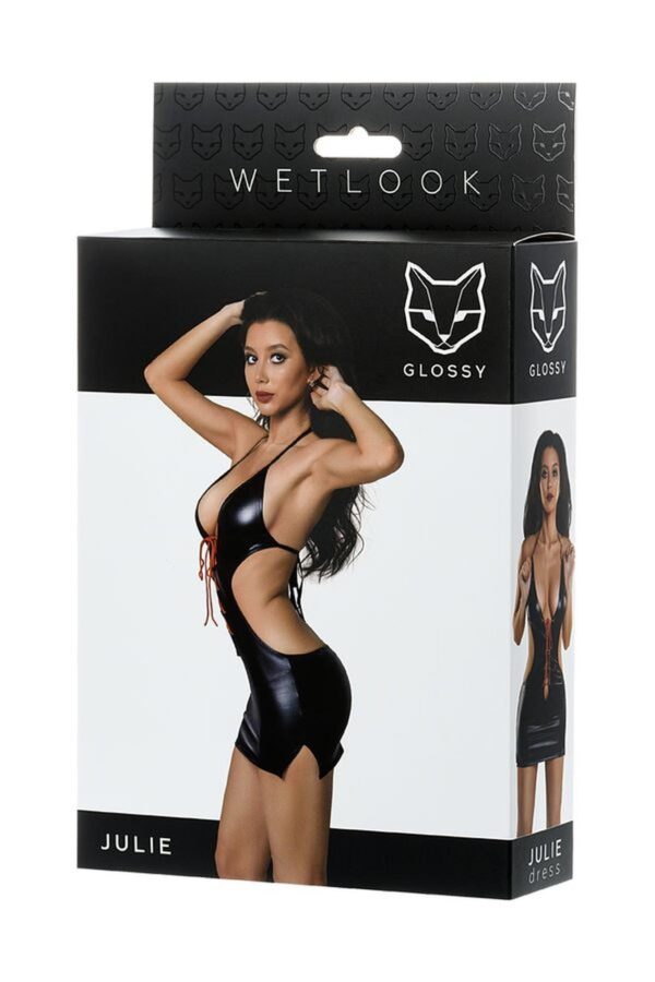 Glossy Shiny Wetlook dress JULIE   black XL - obrazek 4