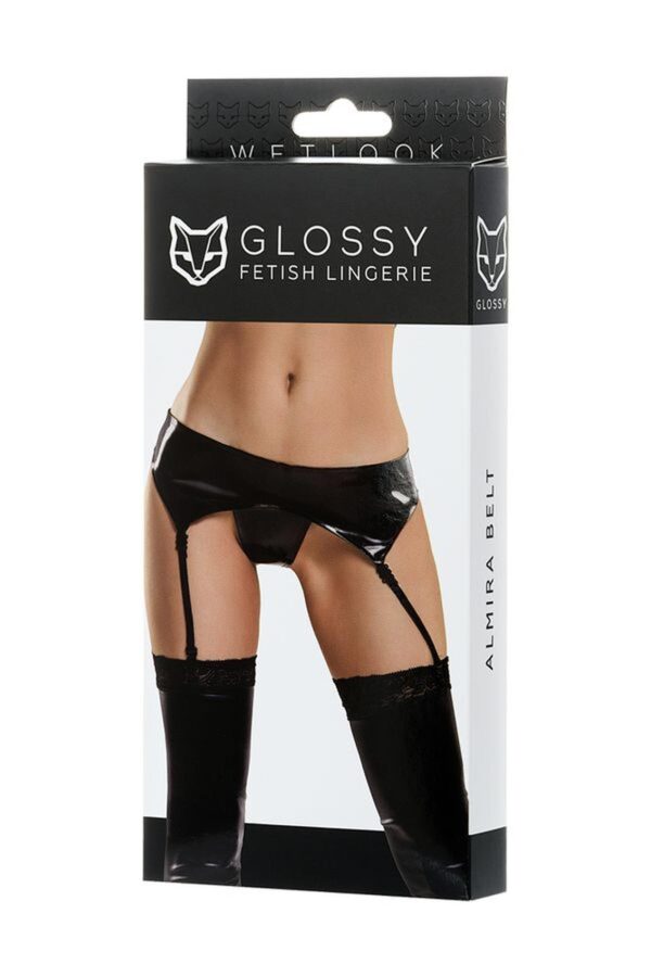 Glossy belt for stockings and panties ALMIRA   black S - obrazek 4