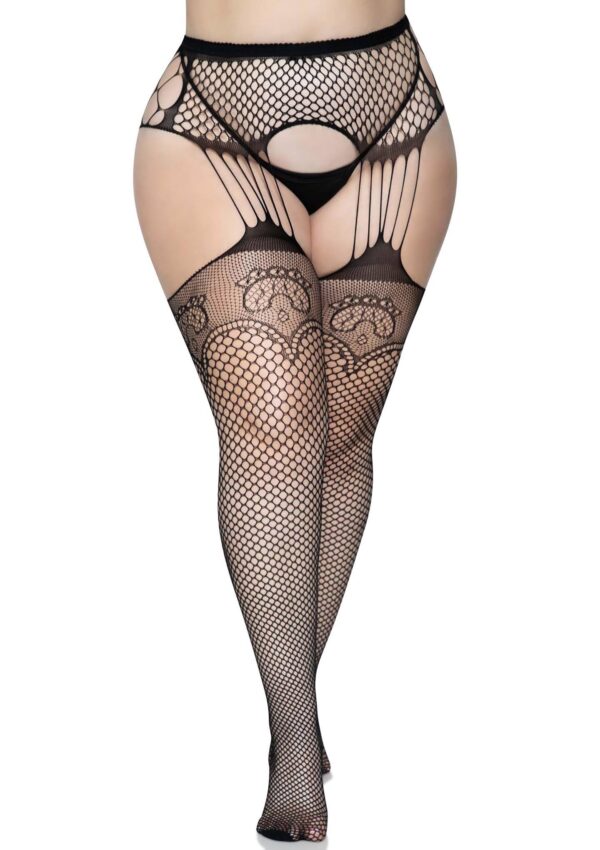 Net garterbelt stockings + Black - obrazek 5