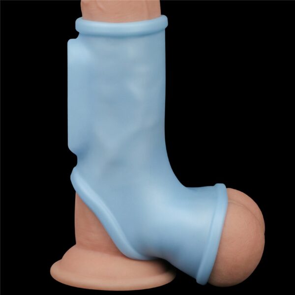 Vibrating Silk Knights Ring with Scrotum Sleeve (Blue) - obrazek 5