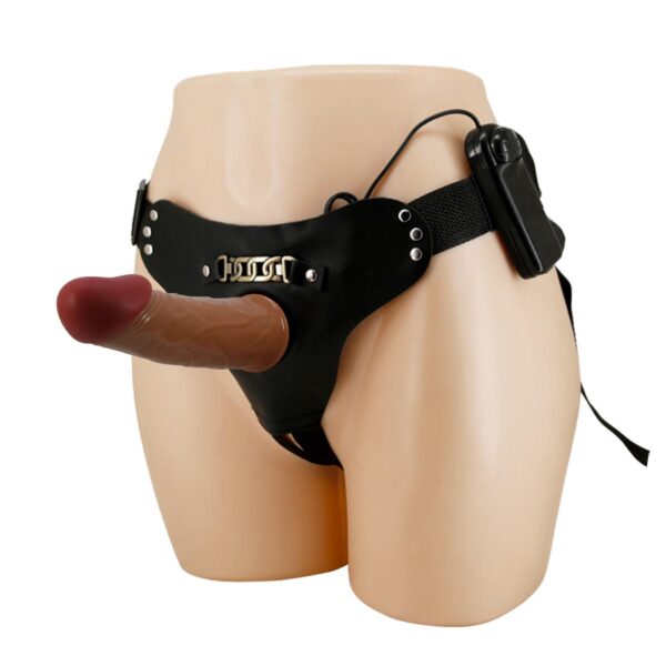 PRETTY LOVE   HARNESS BRIEFS Starks Universal Strap On Harness 6,9 Vibration Dildo Light Brown - obrazek 5