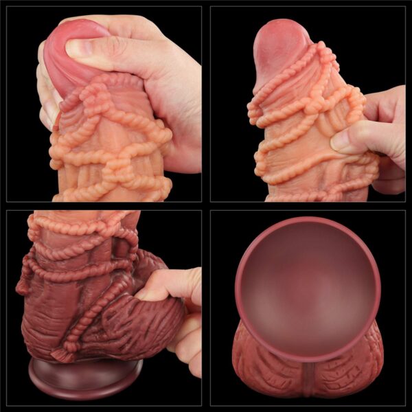 9.5 Dual layered Platinum Silicone Cock with Rope - obrazek 5