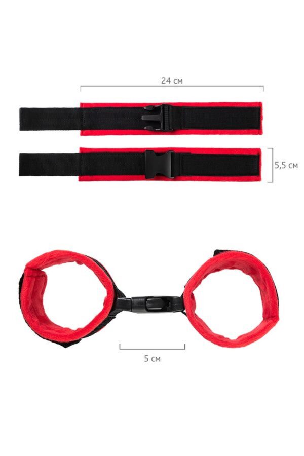 Anonymo handcuffs, velour, red, 24 cm - obrazek 5