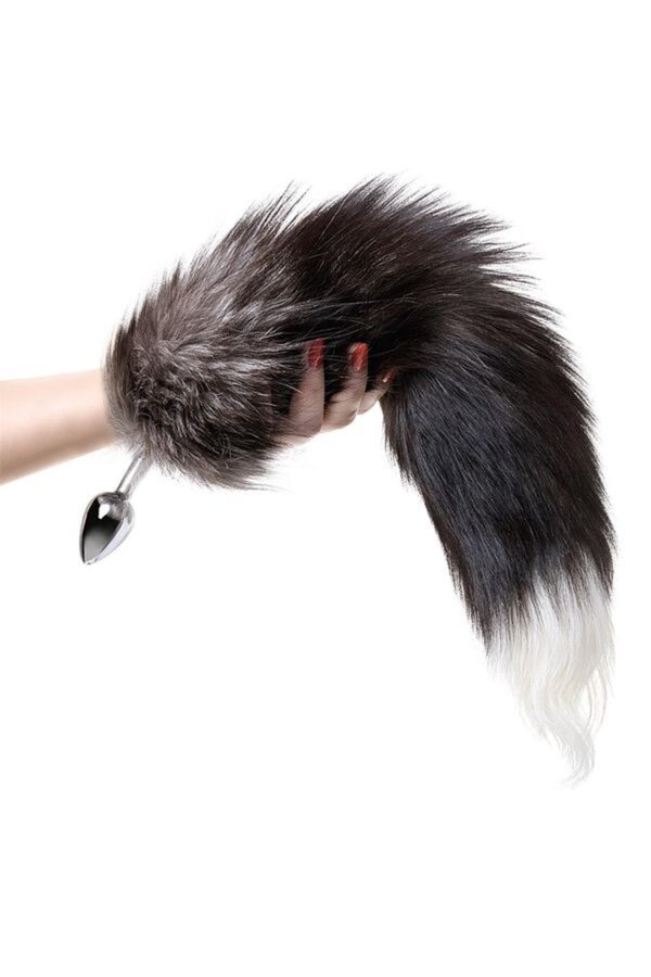 Silver anal plug with a fox tail - obrazek 5