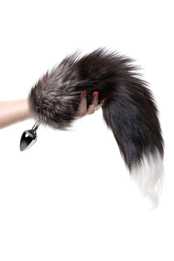 Silver anal plug with a fox tail - obrazek 5