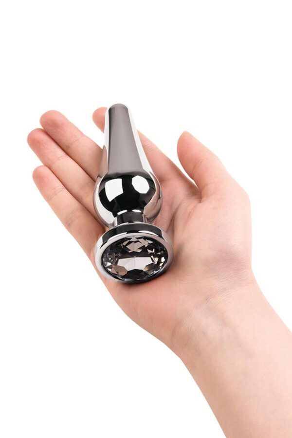 Silver anal plug TOYFA Metal with white round shaped gem, length 9 cm, diameter 1,5 4 cm, weight 205 gr - obrazek 5