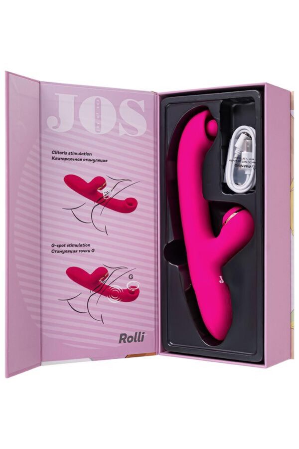 Vibrator with stimulating ball and vacuum stimulation JOS Rolli, silicone, pink, 22 cm - obrazek 5